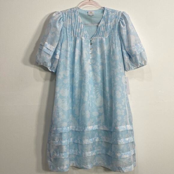 J. Marie Sky Print Swing Mini Dress Puffed Sleeves Sky Print Women's Small - Picture 1 of 14